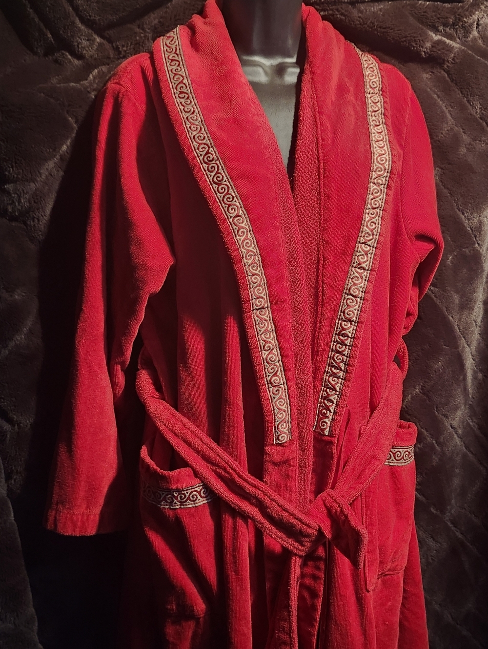 Cabernet Classic Red Plush Women's Robe with Trim